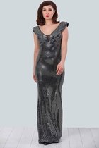 HASVEL-Maxi jurk Dames -Zilveren Jurk met pailletten- Maat XS-Galajurk-Avondjurk- HASVEL-Maxi Dress Women -Silver Sequin Dress - Size XS-Prom Dress-Evening Dress