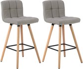 Kamyra® Industriële Linnen Barkruk - Barstoelen met Rugleuning - Set van Twee Barkrukken - Zithoogte 70 cm - Massief Hout - Licht Grijs 40 x 36 cm