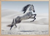 Poster Met Eiken Lijst - Galopperende witte Pony Poster