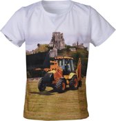 Jongens shirt korte mouwen wit met graafmachine | Maat 152/ 12Y