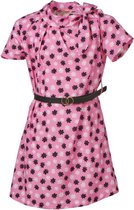 Meisjes bloemenprint jurk korte mouwen met striksluiting aan de hals en riem - roze | Maat 152/ 12Y (valt als 140/10Y)