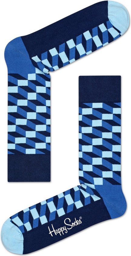 Happy Socks - Filled Optic - Blauw/Donkerblauw - Unisex - Maat 41-46