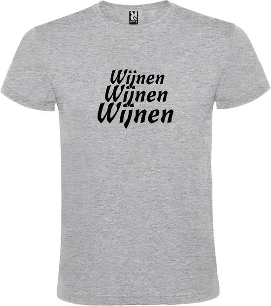Grijs  T shirt met  print van "Wijnen Wijnen Wijnen " print Zwart size S