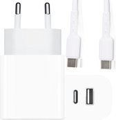 20W Dual USB-C Power Adapter + USB C naar USB-C Kabel - 2 Meter - Wit - Geschikt voor o.a A54,A55,A53,A52,A13,A14,A15,S24,S23