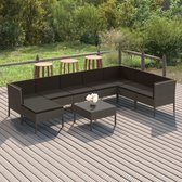 9-delige Loungeset met kussens poly rattan grijs