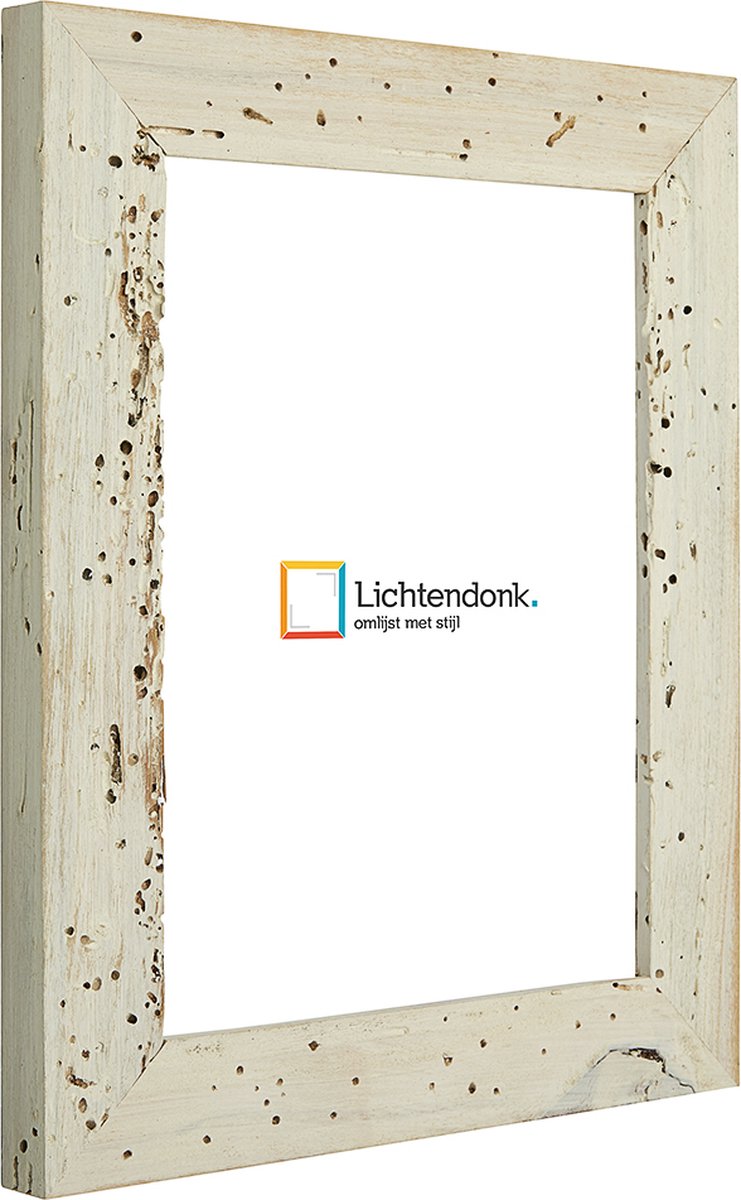 Lichtendonk Fotolijst - Fotokader Wit Verouderd Hout - met echte houtworm gaatjes - Fotomaat 20x25 - Helder glas - Art.nr. 1009971320252
