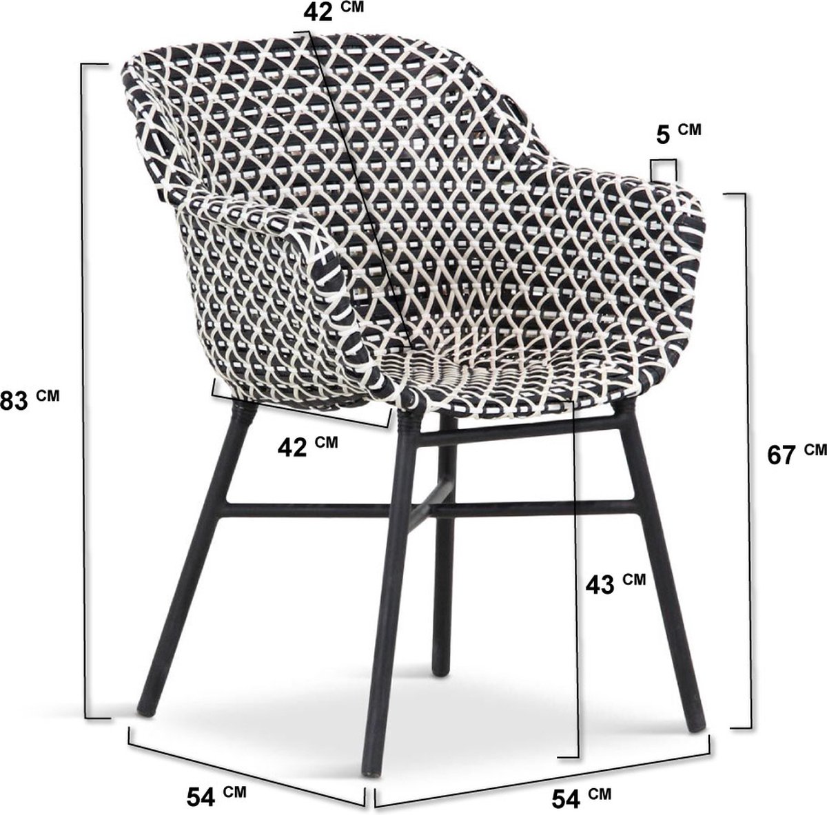Hartman Delphine chaise de jardin dining - Noir/Blanc Wicker