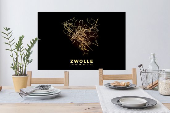 Stickers muraux - Film autocollant - Zwolle - Plan de la ville - Carte - Carte - 90x60 cm - Film adhésif - Stickers muraux Chambre d'enfant - Papier peint autocollant