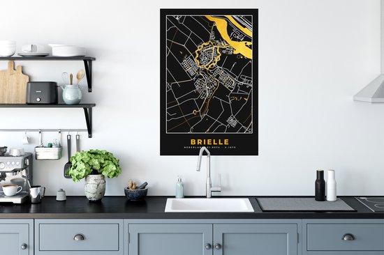 Muurstickers - Sticker Folie - Goud - Plattegrond - Brielle - Kaart - Stadskaart - 60x90 cm - Plakfolie - Muurstickers Kinderkamer - Zelfklevend Behang - Zelfklevend behangpapier - Stickerfolie