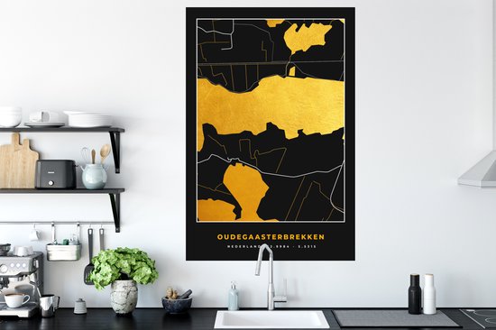 Muurstickers - Sticker Folie - Kaart - Plattegrond - Stadskaart - Goud - Oudegaasterbrekken - 80x120 cm - Plakfolie - Muurstickers Kinderkamer - Zelfklevend Behang - Zelfklevend behangpapier - Stickerfolie