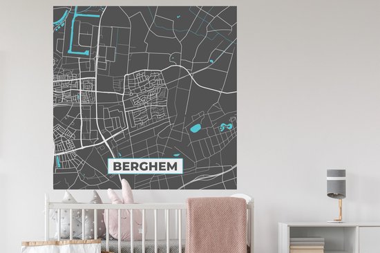 Stickers muraux - Berghem - Blauw - Carte - Carte - Plan de la ville - 120x120 cm - Feuille adhésive XXL