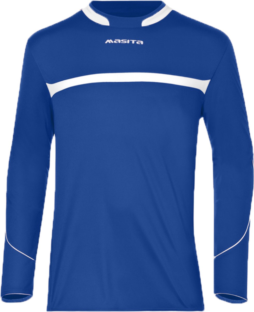 Masita | Sportshirt Heren & Dames Lange Mouwen - Vochtregulerend - 100% polyester Duurzaam - Brasil Lijn - ROYAL BLUE/WHIT - 140
