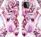 Samsung Galaxy S22 Plus Design Book Case Cover avec Cordon - Softcase - Porte-Cartes - Fermeture Magnétique - Samsung Galaxy S22 Plus - Wit/ Violet