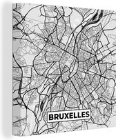 Canvas Schilderij België – Bruxelles – Stadskaart – Kaart – Zwart Wit – Plattegrond - 90x90 cm - Wanddecoratie
