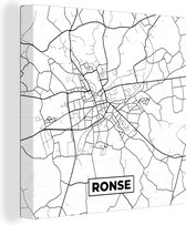 Canvas Schilderij Stadskaart – Plattegrond – België – Zwart Wit – Ronse – Kaart - 50x50 cm - Wanddecoratie