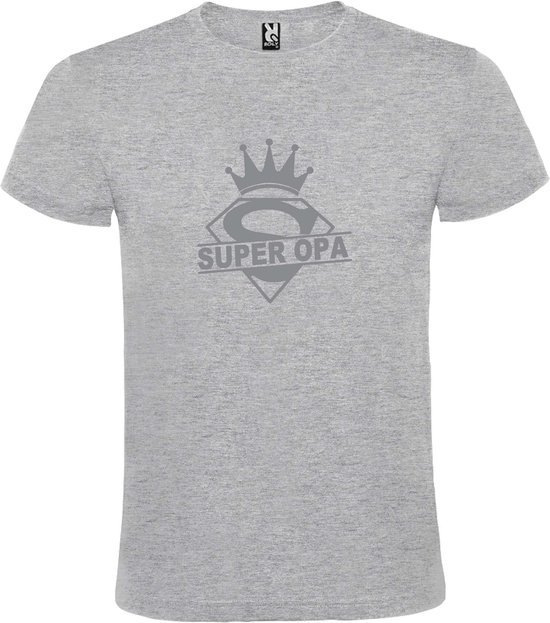 Grijs T shirt met print van "Super Opa " print Zilver size XL