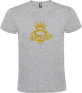 Grijs T shirt met print van "Super Mom " print Goud size XS