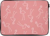 Laptophoes 14 inch - Flamingo - Line Art - Roze - Patronen - Laptop sleeve - Binnenmaat 34x23,5 cm - Zwarte achterkant