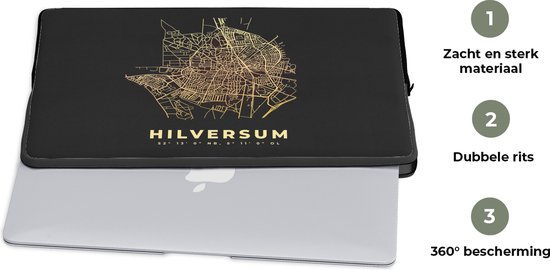 Housse pour ordinateur portable 13 pouces - Hilversum - Or - Carte - Carte - Plan de la ville - Housse pour ordinateur portable - Dimensions intérieures 32x22,5 cm
