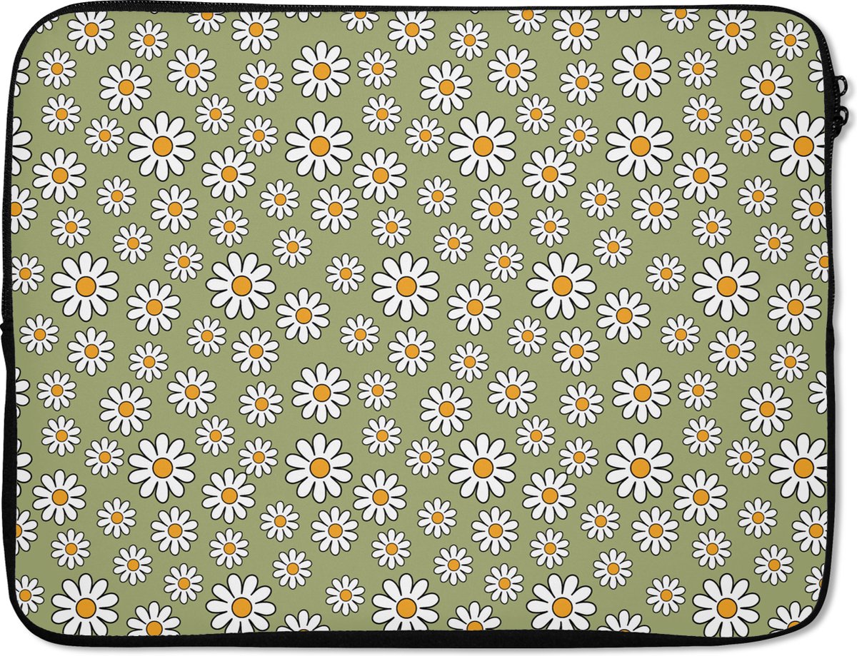 Laptophoes 17 inch - Vintage - Patronen - Bloemen - Madelief - Laptop sleeve - Binnenmaat 41x28 cm - Zwarte achterkant - Back to school spullen - Schoolspullen jongens en meisjes middelbare school - Macbook air hoes - Chromebook sleeve