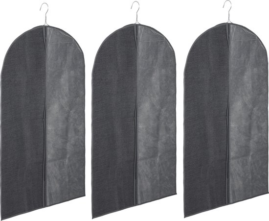 Set van 5x stuks kleding/beschermhoes linnen grijs 100 cm inclusief kledinghangers - Kledingzak met klerenhangers