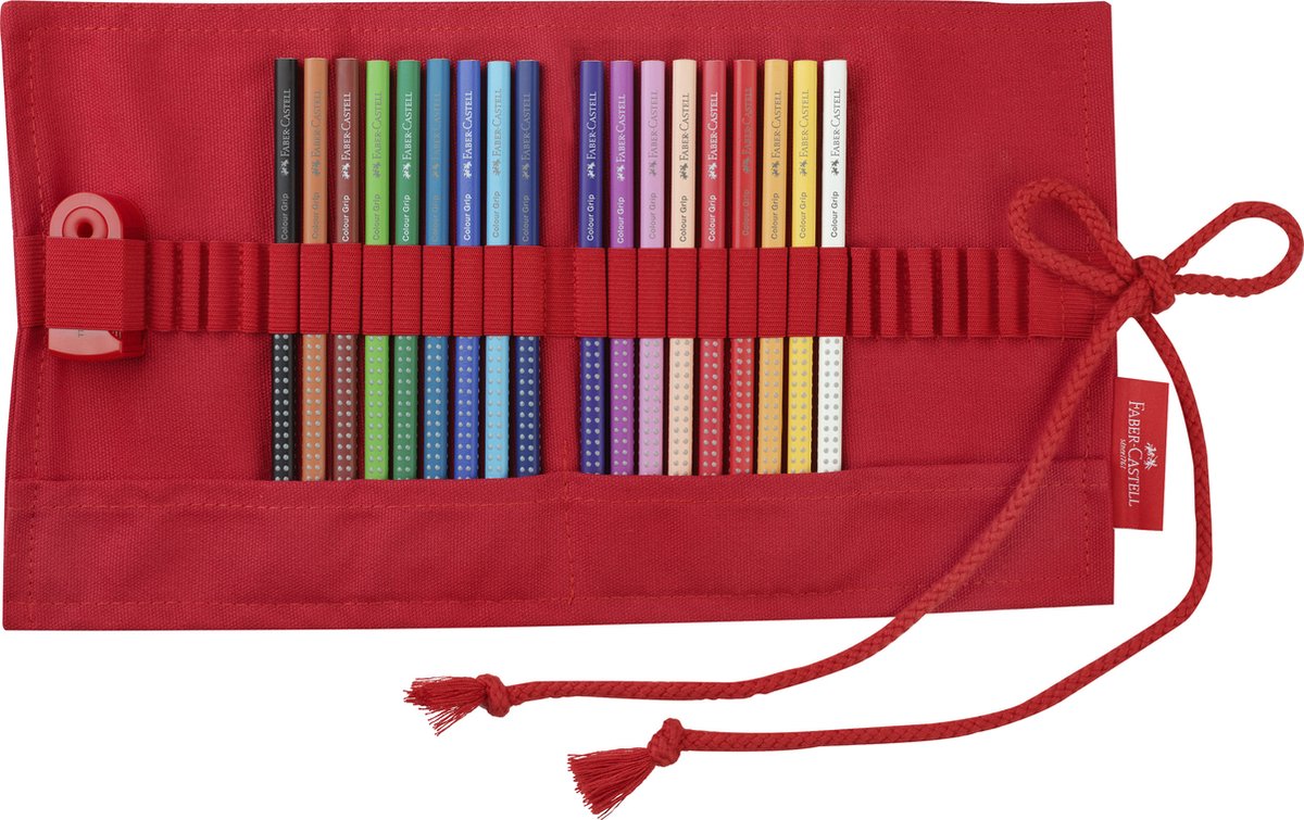 Faber-Castell kleurpotloden – Grip – roletui rood – 18 potloden met puntenslijper – FC-201541