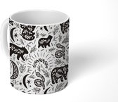 Mok - Dieren - Bohemian - Zwart - Wit - Patronen - Mokken - 350 ML - Beker - Uitdeelcadeautjes
