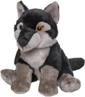 Pluche wolf knuffel zwart 24 cm - Dieren wolven knuffels speelgoed