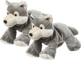 2x stuks pluche knuffel grijze wolf van 22 cm - Wolven speelgoed knuffels artikelen.