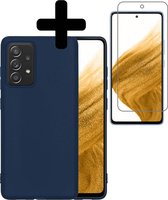 Hoesje Geschikt voor Samsung A53 Hoesje Siliconen Case Met Screenprotector - Hoes Geschikt voor Samsung Galaxy A53 Hoes Siliconen - Donkerblauw