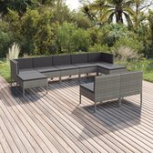 9-delige Loungeset met kussens poly rattan grijs