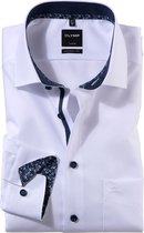OLYMP Luxor modern fit overhemd - wit poplin (contrast) - Strijkvrij - Boordmaat: 41