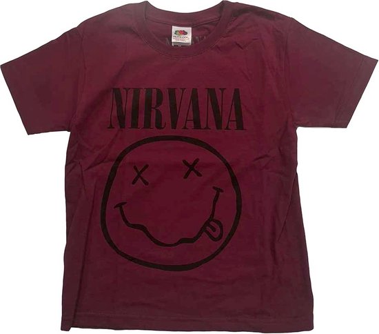 Nirvana - Grey Happy Face Kinder T-shirt - Kids tm 10 jaar - Rood