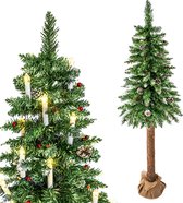 Sapin de Noël artificiel avec tronc en bois – 220 cm + neige & décorations