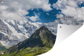 Tuindecoratie Uitzicht op de Mönch en Jungfrau bij Zwitserse Eiger - 60x40 cm - Tuinposter - Tuindoek - Buitenposter