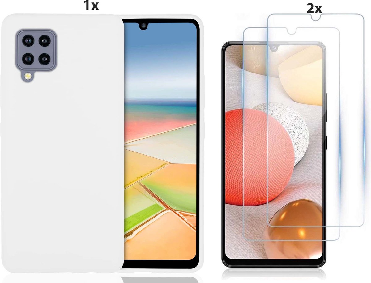 Hoesje Geschikt Voor Samsung Galaxy A42 5G Hoesje Soft Nano Silicone Backcover Gel Wit Met 2x Glazen Screenprotector