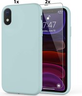 Hoesje Geschikt voor iPhone X / XS Soft Nano siliconen Gel Mint Groen Hoesje Met 2X Glazen screenprotector