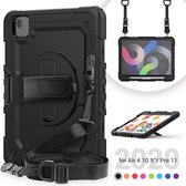 Mobigear - Tablethoes geschikt voor Apple iPad Air 5 (2022) Hardcase Backcover | Mobigear SureGrip Xtreme + Stylus Houder + Schouderband | Schokbestendig iPad Air 5 (2022) Telefoonhoesje | Anti Shock Proof + Standaard - Zwart