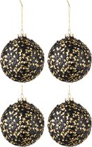 J-Line Doos Van 4 Kerstballen Glitter Paillettenglas Zwart Goud Medium
