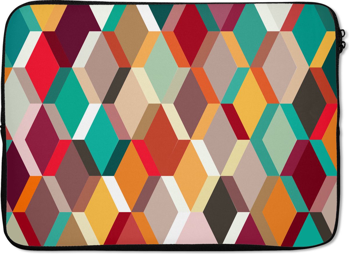 Laptophoes 14 inch - Abstract patroon van kleurrijke ruiten en - Laptop sleeve - Binnenmaat 34x23,5 cm - SleevesAndCases