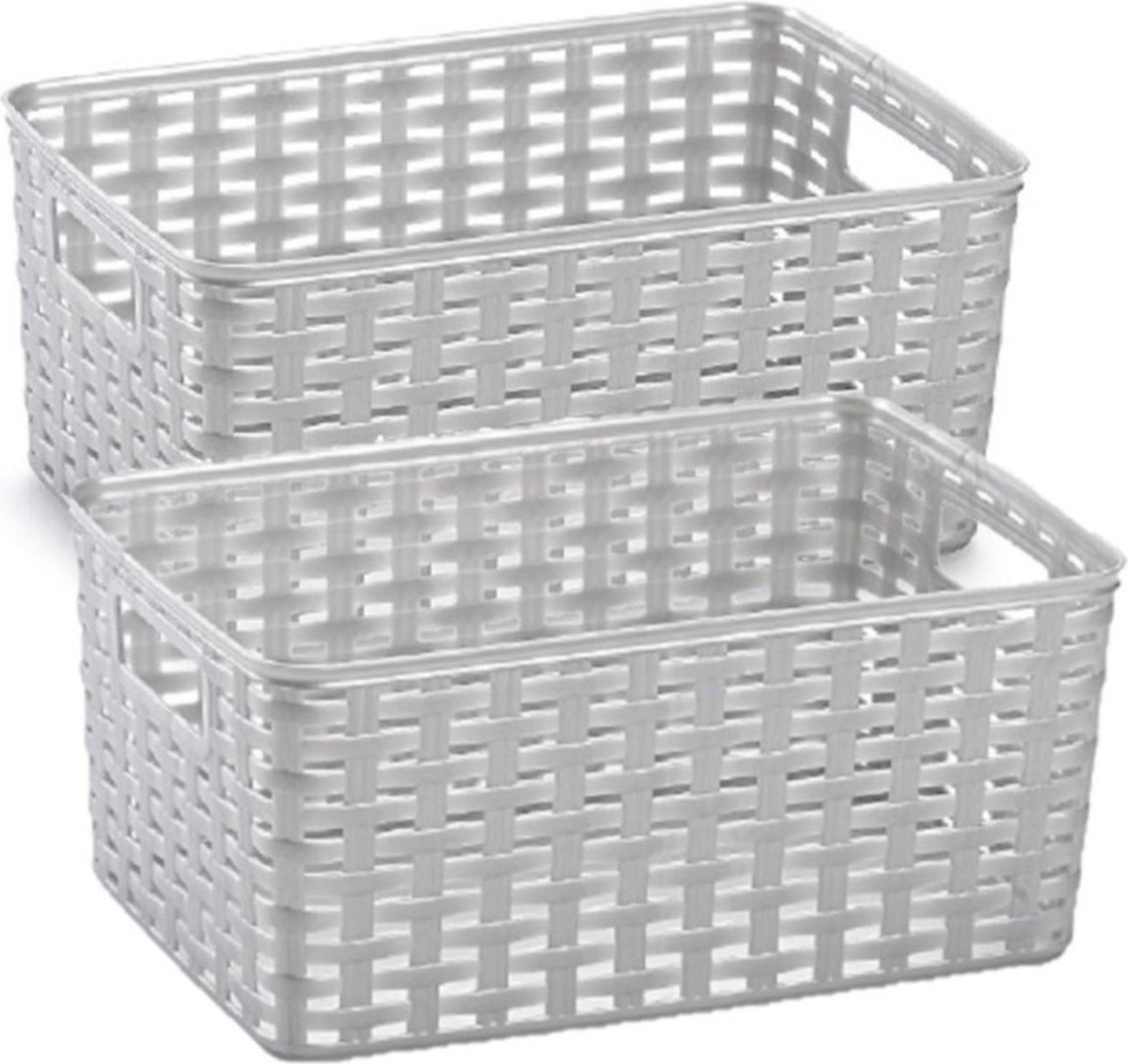 Plasticforte Opbergmand - 3x stuks - Kastmand - rotan kunststof - zilver - 6 Liter - 19 x 29 x 13 cm