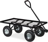 Bol.com Relaxdays bolderkar tuin - platte tuinwagen - luchtbanden - 200 kg - transportkar - staal aanbieding