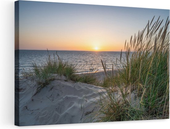 Artaza Canvas Schilderij Strand en Zee vanuit de Duinen met Zonsondergang - 90x60 - Foto Op Canvas - Canvas Print - Muurdecoratie