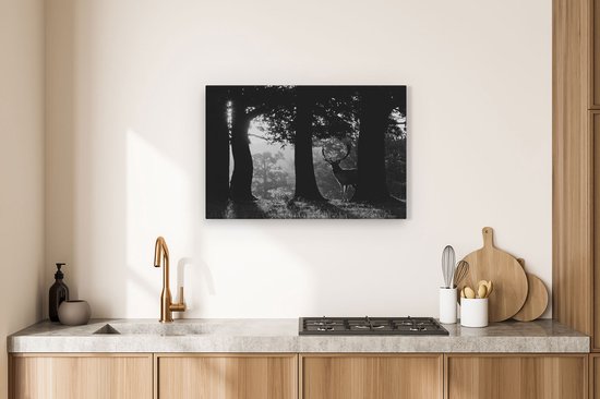 Artaza Peinture sur Toile Cerf dans les Forêts au Lever du Soleil - Zwart Wit - 90x60 - Photo sur Toile - Impression sur Toile