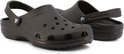 Deux sabots Crocs noirs avec sangle arrière, sur fond blanc.