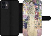 Bookcase Geschikt voor iPhone 12 Mini telefoonhoesje - Portrait of Ria Munk III - Gustav Klimt - Met vakjes - Wallet case met magneetsluiting