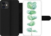 Bookcase Geschikt voor iPhone 11 telefoonhoesje - Waterverf - Eucalyptus - Plant - Met vakjes - Wallet case met magneetsluiting