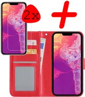 Hoes Geschikt voor iPhone 13 Pro Hoesje Bookcase Hoes Flip Case Book Cover Met 2x Screenprotector - Hoesje Geschikt voor iPhone 13 Pro Hoes Book Case Hoesje - Rood.