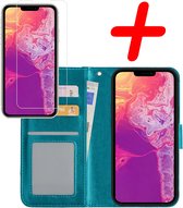 iPhone 13 Mini Hoesje Bookcase Met Screenprotector - iPhone 13 Mini Case Hoes Cover - iPhone 13 Mini Screenprotector - Turquoise