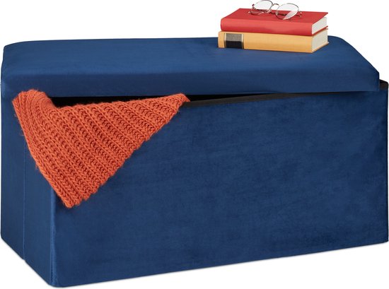 zitbank met opbergruimte - 80 liter - fluweel - 38 x 77 x 39 cm - blauw